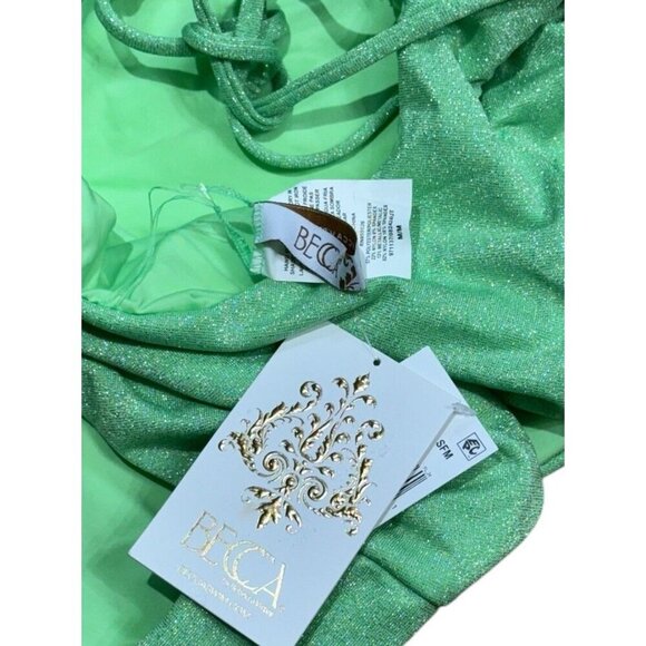 Becca Sz M Swimsuit One Shoulder One-Piece Green Glimmer Beach Retro Boho - Picture 5 of 6